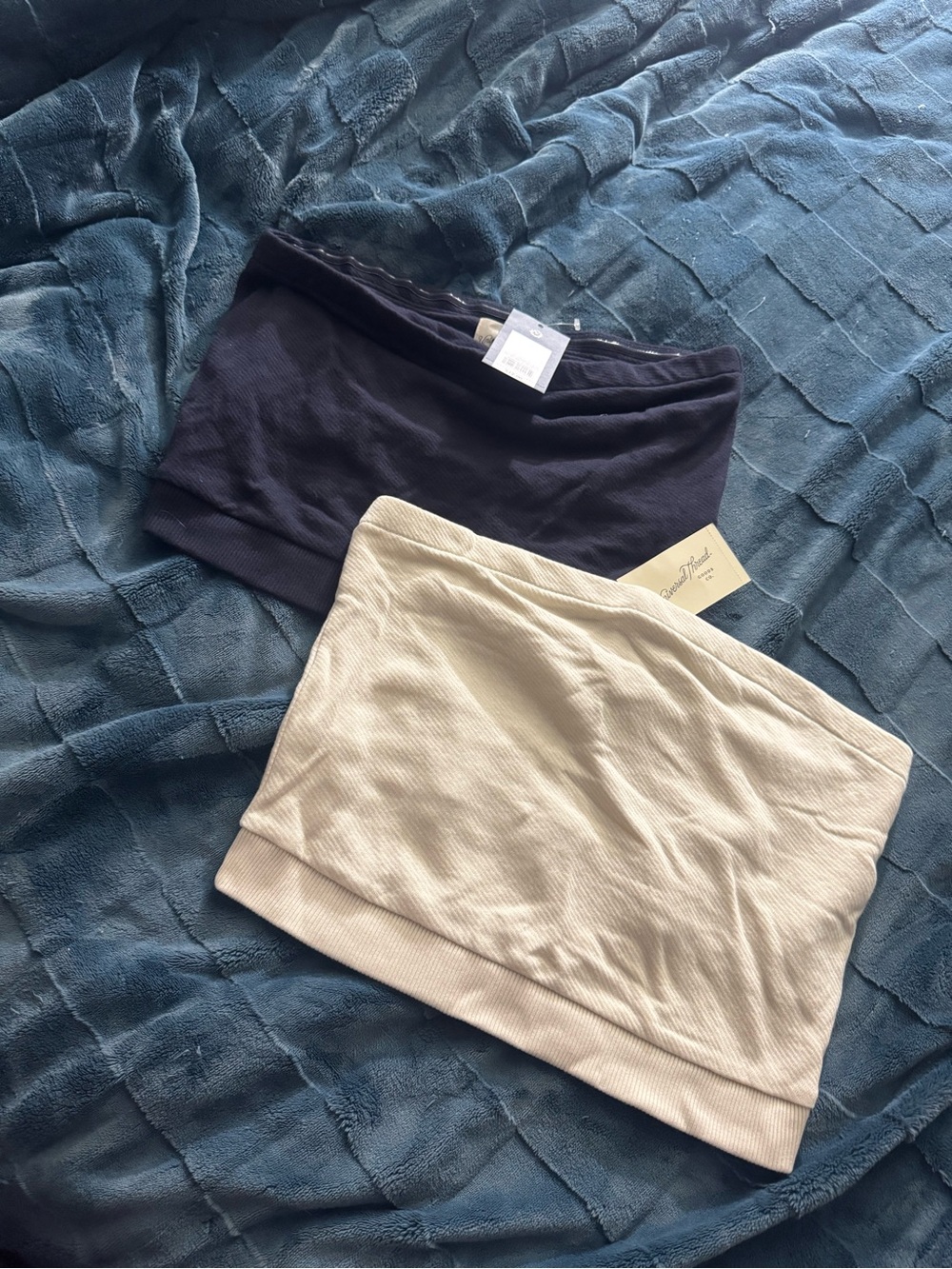 Universal Thread Ribbed Bandeau Tops in Navy and Cream